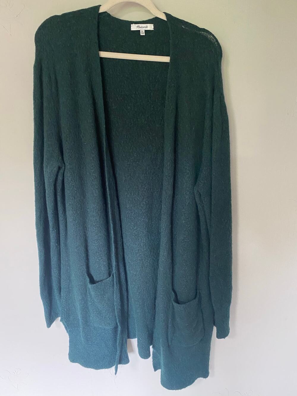 Madewell Green Alpaca Wool Long Line Duster Open Cardigan XL